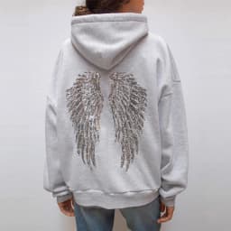 Y2K Style Women Sweatshirt Set Sequins Angel's Wings Hoodies Fold Waist Low‑Rise Casual Bootcut Trousers Yoga Pant Set