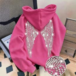 New Casual Lady Sequin Angels Wings Hoodies Women Chic Loose Long Sleeve Pullovers Tops 2025 Gothic Streetwear Women Clothing