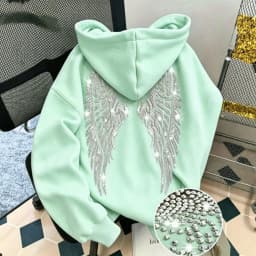 New Casual Lady Sequin Angels Wings Hoodies Women Chic Loose Long Sleeve Pullovers Tops 2025 Gothic Streetwear Women Clothing