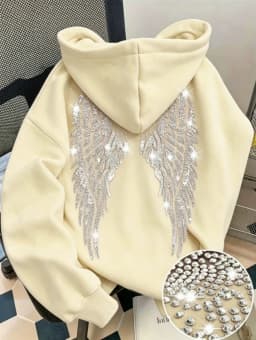 New Casual Lady Sequin Angels Wings Hoodies Women Chic Loose Long Sleeve Pullovers Tops 2025 Gothic Streetwear Women Clothing