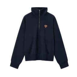 Semir Hoodie Women Winter Half-Zip Stand Collar Puppy Print Oversize Striped Fleece Pullover Layering Retro Warm Casual