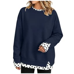 Oversize Sweatshirts Women Fake Two-Piece Polka Dot Patchwork Crew Neck Long Sleeve Tops Spring Autumn Fashion Casual Pullover