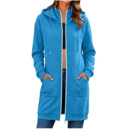 Spring Autumn Full Zip Hoodie Womens Hooded Mid Length Coats Female Casual Zipper Drawstring Sweatshirt Jacket Streetwear