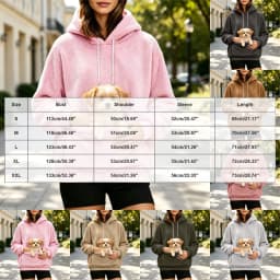 Women Furry Hoodie With Dog Kangaroo Pocket Fleece Solid Color Pocket Hooded Tops Funny Pullover Womens Athletic Sweatshirts