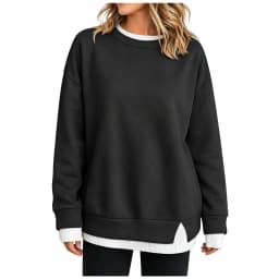 Autumn Womens Crewneck Sweatshirt Fake 2‑in‑1 Hoodie Contrast Color Patchwork Long Sleeve Crew Neck Pullover Top Daily Wear