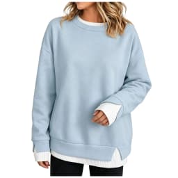 Autumn Womens Crewneck Sweatshirt Fake 2‑in‑1 Hoodie Contrast Color Patchwork Long Sleeve Crew Neck Pullover Top Daily Wear