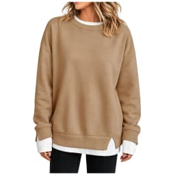 Autumn Womens Crewneck Sweatshirt Fake 2‑in‑1 Hoodie Contrast Color Patchwork Long Sleeve Crew Neck Pullover Top Daily Wear