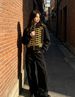 Punk Military Braided Trim Zip‑Up Hoodie Unisex Baggy Cropped Retro Alt Streetwear Outerwear Jacket