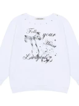 JUUN Orange Label Printed Design Sweater Casual Off-Shoulder Long Sleeve Loose Fit Hoodie Women's Streetwear Style Korean Fas...
