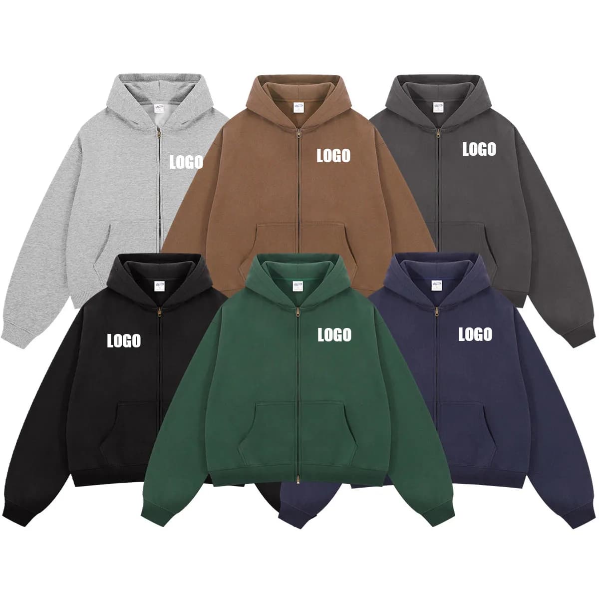 Custom LOGO women's Autumn Winter New 370G Heavy Fleece BOXY Short and Wide Double Head Zipper Cardigan Couple Hooded Sweater