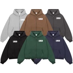 Custom LOGO women's Autumn Winter New 370G Heavy Fleece BOXY Short and Wide Double Head Zipper Cardigan Couple Hooded Sweater