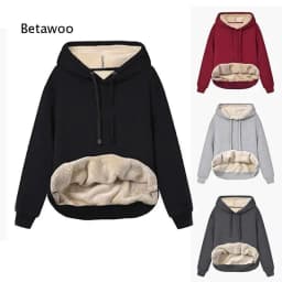 Women Fleece Lined Hoodie Drawstring Long Sleeve Pocket Warm Thick Pullover Sweatshirt for Autumn Winter