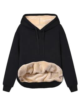 Women Fleece Lined Hoodie Drawstring Long Sleeve Pocket Warm Thick Pullover Sweatshirt for Autumn Winter
