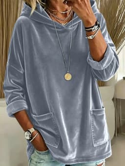 Hoodies women 2026 casual New fashionable hooded loose fleece pocket solid color long-sleeved pullover women's clothing