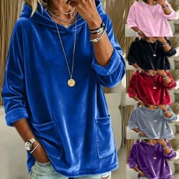 Hoodies women 2026 casual New fashionable hooded loose fleece pocket solid color long-sleeved pullover women's clothing