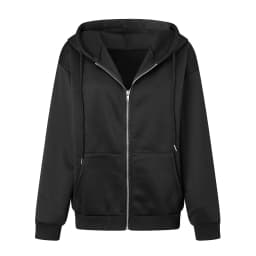 Y2k Fleece Hoodie Solid Hooded Korean Fashion Sweatshirts Long Sleeve Top Drawstring Pockets Loose Zipper Black Hoodies