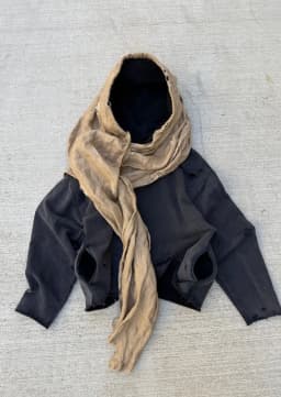 Desert Nomad Streetwear Men Women Shawl Spliced Hoodie Distressed Frayed Cropped Long Sleeve Pullover Built-in Draped Scarf Hood