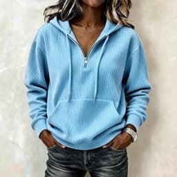 Women's Corduroy Striped Retro Loose Fit Long Sleeve Mid-Length Half Zip Hoodie Women's Winter Clothing Streetwear Casual