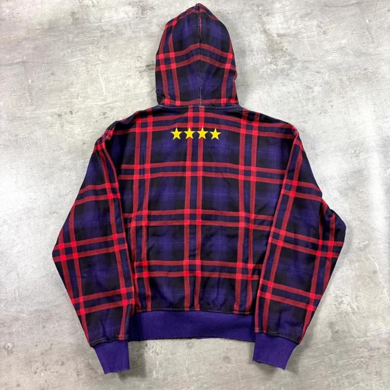 2025 European and American autumn and winter fashion street plaid shirt trend high street wear hooded sweatshirt