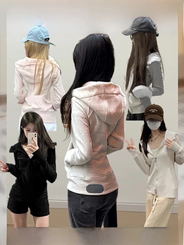 Gray Lulu Hoodie Zipper Jacket Women's Slim Fit American Style Spring Autumn New Popular Open Cardigan Top Quality Ladies' Sw...