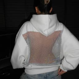 Women Black Hoodie Open Back Mesh Cutout Edgy Streetwear Casual Party Night Comfortable Relaxed Fit Fashion Trendy Chic Top