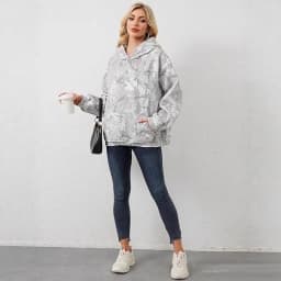 Women's And Women V Neck Long Sleeve Printed Distressed Hoodie For Women Women's Sweat-shirt Casual Pullover Top with Oversized