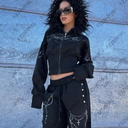 Hip Hop Streetwear Dark Faux Fur Collar Y2K Zip up hoodie Harajuku Graphic Print Punk Clothes Rock Goth Zipper Hoodie sweatshirt