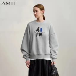 AMII Hoodies Woman 2026 Winter New Casual Round Neck Versatile Sweatshirts Woman Cotton Long Sleeve Letter Printing Top 12544181