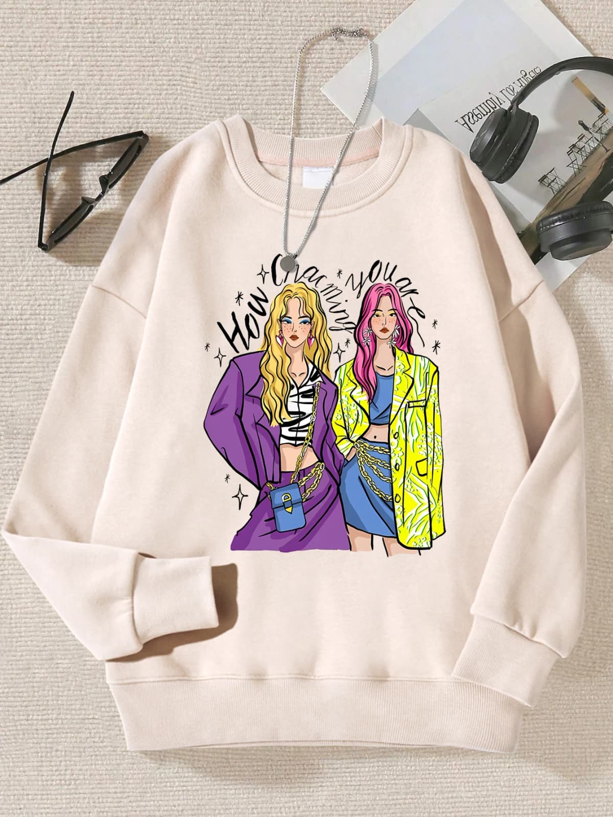 Urban Fashion Street Shopping Girl Print Women Sweatshirts Harajuku Hip Hop Sportswear Casual Fleece Pullovers Autumn Clothing