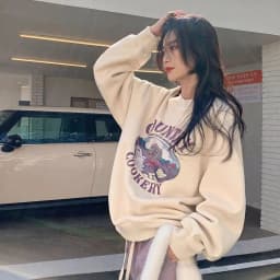 Autumn Winter Thin Sweatshirt Women's Loose Fashionable Student Print Top Trendy Outerwear Polyester Long Sleeve Sweet Style