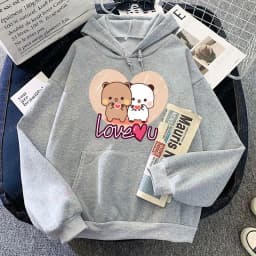 Panda Bear Bubu Dudu Love Heart Sweatshirts Couple Clothing Unisex Casual Streetwear Kawaii Printing Drop Shoulder Sweatshirt