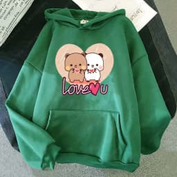 Panda Bear Bubu Dudu Love Heart Sweatshirts Couple Clothing Unisex Casual Streetwear Kawaii Printing Drop Shoulder Sweatshirt