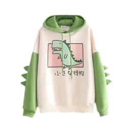 Dinosaur Oversized Cartoon Hoodie Women Fashion Sweatshirt Polyester Spandex Long Sleeve Printed Hooded Commute Style