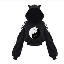 Y2k Gothic Womens Hoodie Cat Ear Crop Top Hooded Sweatshirt Hollow Out Lace Up Long Sleeve Hodded Sping Autumn Casual Pullover