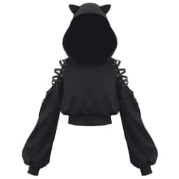 Y2k Gothic Womens Hoodie Cat Ear Crop Top Hooded Sweatshirt Hollow Out Lace Up Long Sleeve Hodded Sping Autumn Casual Pullover