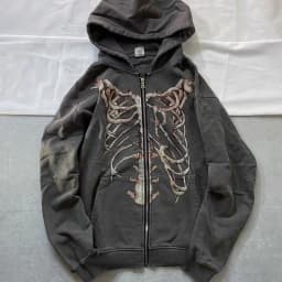 Y2K Gothic Skeleton Print Bones Zip Hoodie Women Harajuku Hip Hop Oversized Jacket Fall Winter Vintage Loose Hooded Sweatshirts