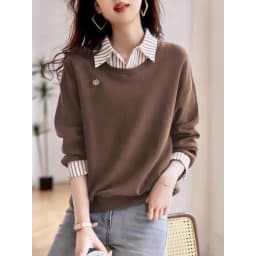 Fashionable Long Sleeve Sweatshirt Women's Autumn New Style Casual Slimming Fake Two-Piece Sweatshirt Age-Defying Elegant