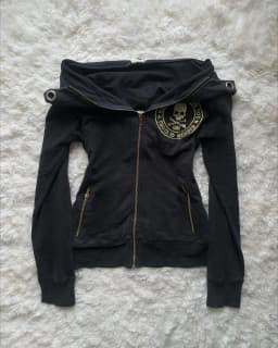 Womens White Zip Up Hoodie Fur Trim Heavy Rhinestone Hood Detail Streetwear Casual Fashion Sweatshirt Top Slim Fit Soft Y2K