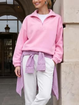 Tossy Fleece Half Zip Sweatshirt Long Sleeve Mock Neck Drop Shoulder Ribbed Cuff Ribbed Hem Oversized Daily Street Sweatshirt