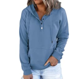 Women's And Women's Winter Clothing Loose Fit Color Block Hoodie Long Sleeve Cotton Drawstring Hood with Metal Detail and