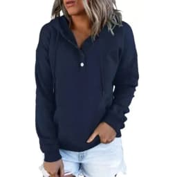 Women's And Women's Winter Clothing Loose Fit Color Block Hoodie Long Sleeve Cotton Drawstring Hood with Metal Detail and