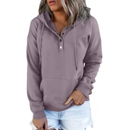 Women's And Women's Winter Clothing Loose Fit Color Block Hoodie Long Sleeve Cotton Drawstring Hood with Metal Detail and