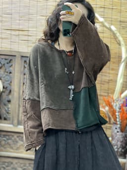 2026 Autumn New Arts Style Women Long Sleeve O-neck Loose Short Pullovers All-matched Casual Vintage Patchwork Cotton Hoodies