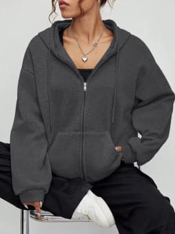 Autumn Fashion Solid Zipper Hoodie Women Warm Fleece Hooded Sweatshirt Casual Street Pocket Sportswear Oversized Female Clothing
