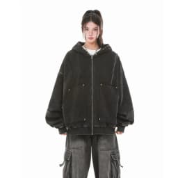 Gothic Women Coats with Hoodies American Y2K Retro Harajuku Washed Rivet Zipper Jacket New Autumn Men Hip-hop Hooded Sweatshirt