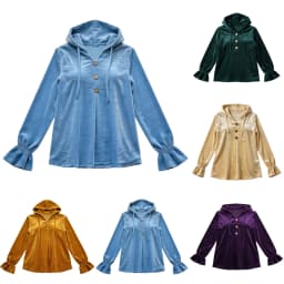 Women Hooded Sweatshirt V Neck Buttons Drawstring Long Sleeve With Pockets Hoodies Loose Pleated Curved Hem Autumn Sweatshirts