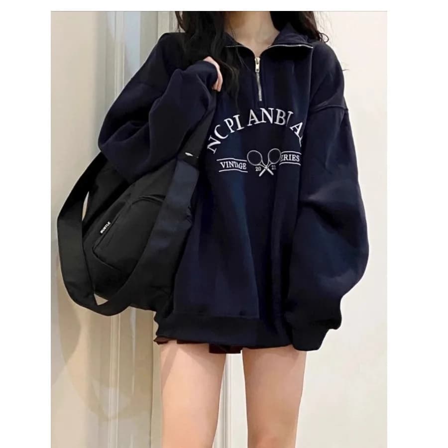 American Style Retro Collar Sweatshirt Jacket Women's New Early Autumn Oversize Small Size Long Sleeve Top