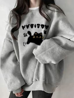Grey Fleece Lined Thickened Ladies Sweatshirt Early Autumn New Style Small Size Winter Warm Long Sleeve round Neck Print Top