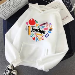 Teacher Print Long Sleeve Hoodies Woman Casual Autunm Winter Hooded Women's Y2k Sweatshirt Clothing for School 90s Female