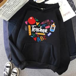 Teacher Print Long Sleeve Hoodies Woman Casual Autunm Winter Hooded Women's Y2k Sweatshirt Clothing for School 90s Female